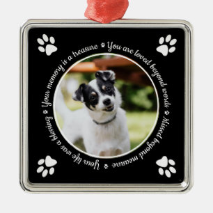 Dog Memorial Paw Prints Photo Metal Ornament