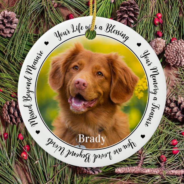 Dog Memorial Personalise 2 Photo Pet Loss Keepsake Ceramic Ornament (Creator Uploaded)