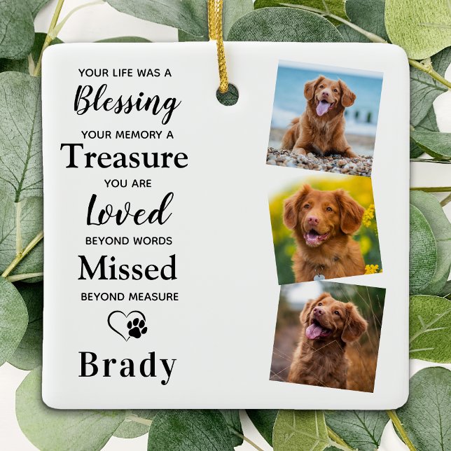 Dog Memorial Personalised Pet Loss Gift 3 Photo Ceramic Ornament (Creator Uploaded)