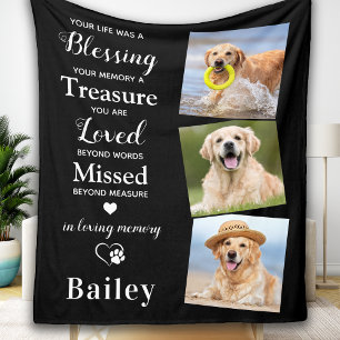 Dog Memorial Personalised Pet Loss Gift 3 Photo Fleece Blanket