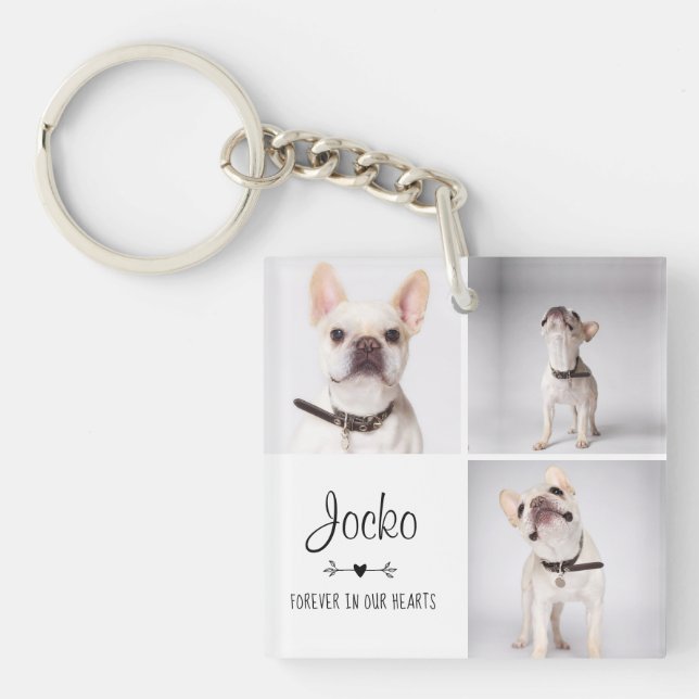 Dog Memorial Pet Loss Keepsake Photo Collage Key Ring (Front)