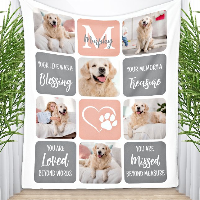 Dog Memorial Pet Loss Modern Colours Photo Collage Fleece Blanket (Creator Uploaded)