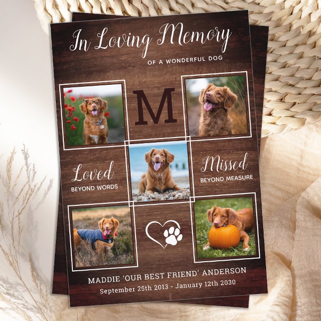 Dog Memorial Pet Loss Personalise 5 Photo Sympathy Thank You Card (Creator Uploaded)