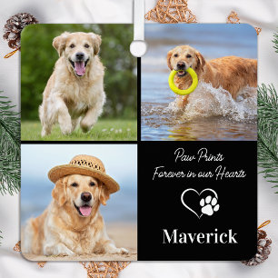 Dog Memorial Pet Loss Personalised 3 Photo Collage Metal Tree Decoration