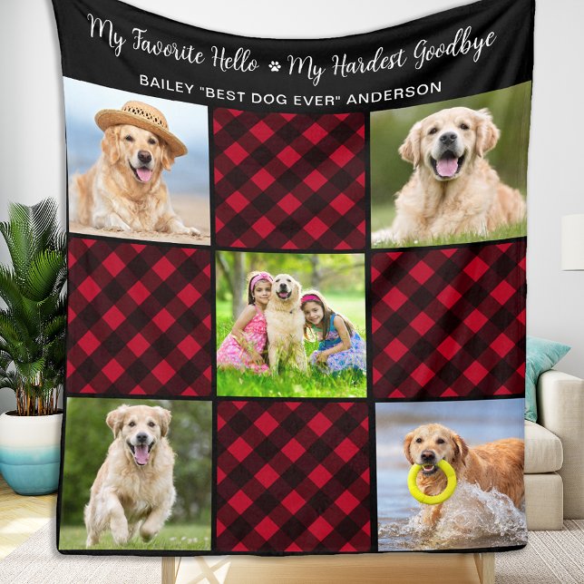 Dog Memorial Pet Loss Personalised Photo Red Plaid Fleece Blanket (Creator Uploaded)