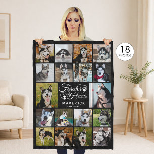 Dog Memorial Photo Collage Forever in Our Hearts Fleece Blanket