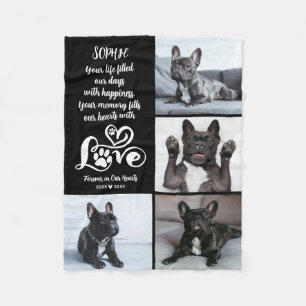 Dog Memorial Photo Collage LOVE Paw Prints Fleece Blanket