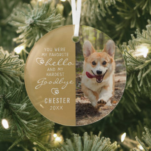 Dog Memorial Photo Favourite Hello Hardest Goodbye Glass Tree Decoration