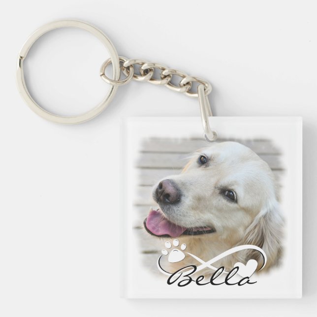 Dog Memorial Photo Paw Heart Infinity Keepsake Key Ring (Front)