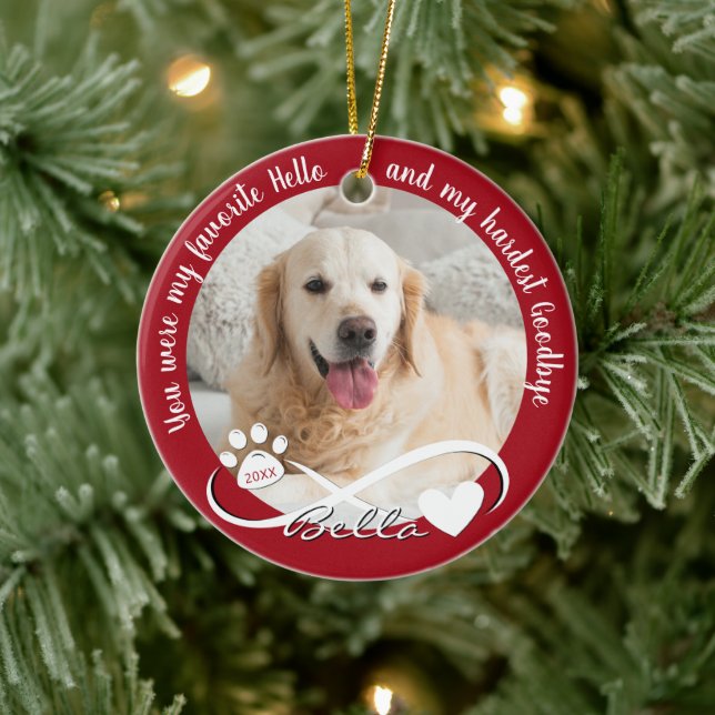 Dog Memorial Quote 2 Photo Pawprint Heart Infinity Ceramic Ornament (Tree)