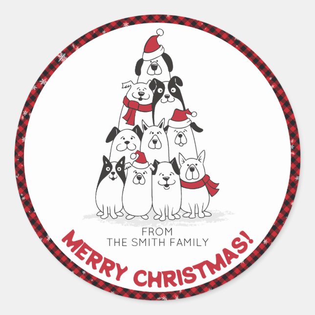 Dog Merry Christmas Classic Round Sticker (Front)