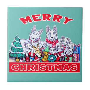 Dog Merry Christmas White Shepherd Holiday GSD Fun Ceramic Tile