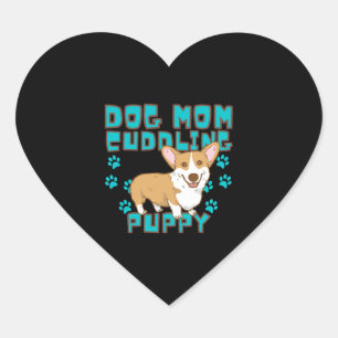 DOG MOM CUDDLING PUPPY , DOGS LOVERS HEART STICKER