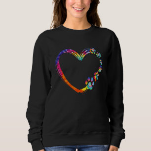Dog Mom Dad Puppy Love Dogs Paw Print Heart Tie Dy Sweatshirt