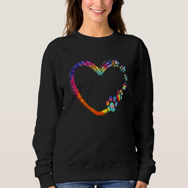 Dog Mom Dad Puppy Love Dogs Paw Print Heart Tie Dy Sweatshirt (Front)