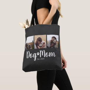 Dog Mom Established Script Black 3 Photo Tote Bag