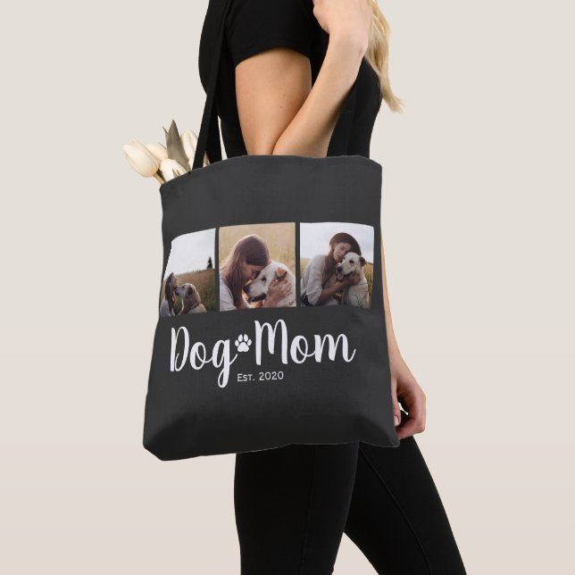 Dog Mom Established Script Black 3 Photo  Tote Bag (Close Up)