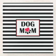 Dog Mom Heart Paw Stripe Coaster