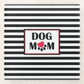 Dog Mom Heart Paw Stripe Coaster