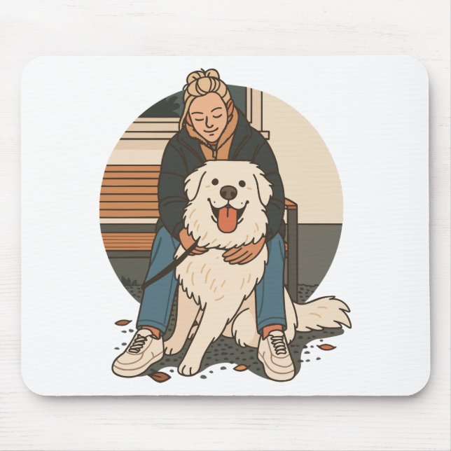 Dog Mom Hugging Fluffy Puppy Cute Pet Moment Mouse Pad (Front)