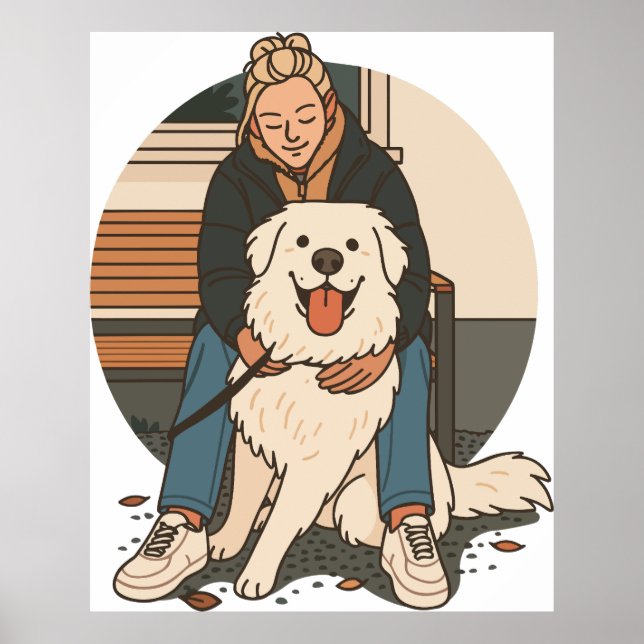 Dog Mom Hugging Fluffy Puppy Cute Pet Moment Poster (Front)