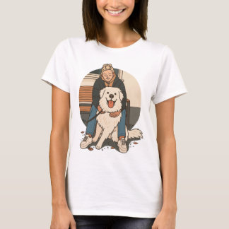 Dog Mom Hugging Fluffy Puppy Cute Pet Moment T-Shirt