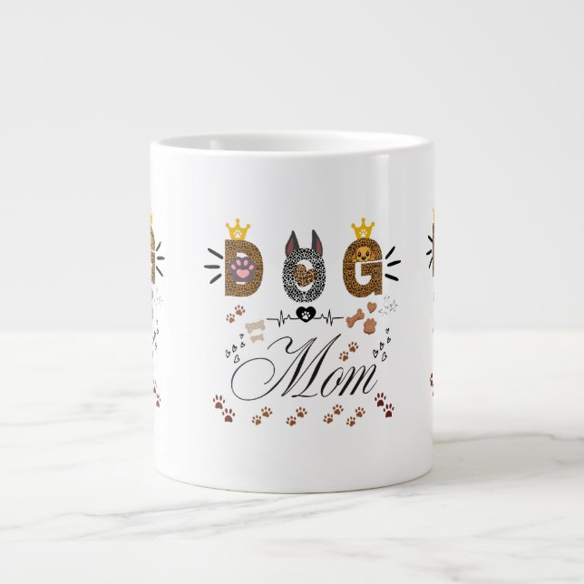 Dog Mom Leopard Print Paw Design/Leopard Dog Mom Large Coffee Mug (Front)