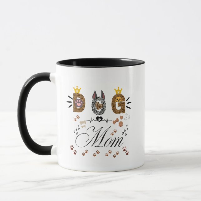 Dog Mom Leopard Print Paw Design/Leopard Dog Mom Mug (Left)