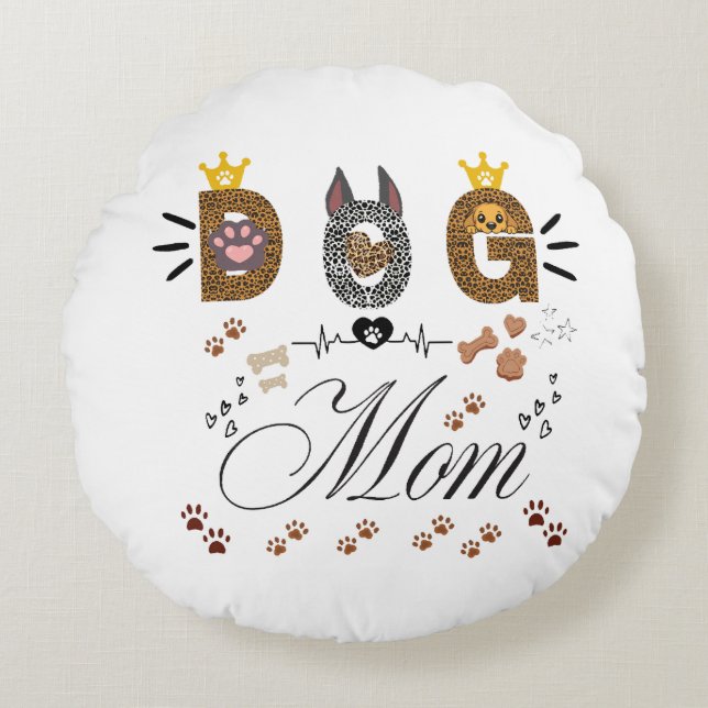 Dog Mom Leopard Print Paw Design/Leopard Dog Mom Round Cushion (Front)