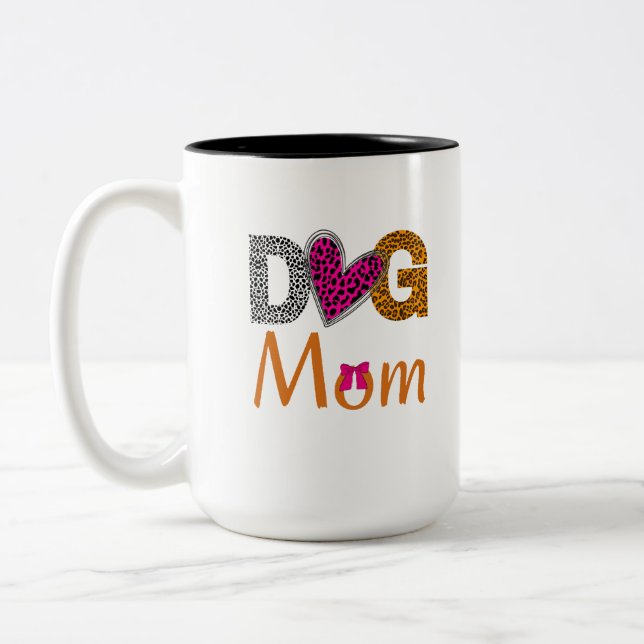 Dog Mom Leopard Print/Trending Dog  Lover Gift Two-Tone Coffee Mug (Left)