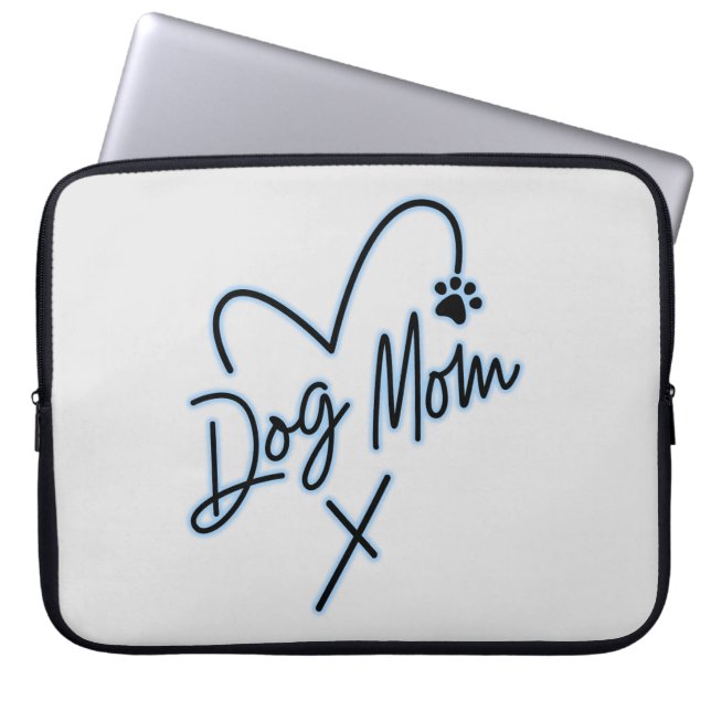 DOG MOM, LIGHT BLUE HEART LAPTOP SLEEVE (Front)