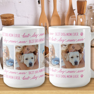 DOG MOM Personalised 4 Photo Collage Trendy Pink Coffee Mug