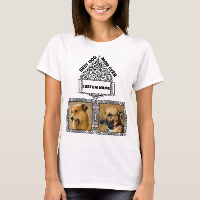Dog MOM Personalised Dog Lover Pet Photo Collage T-Shirt (Front)