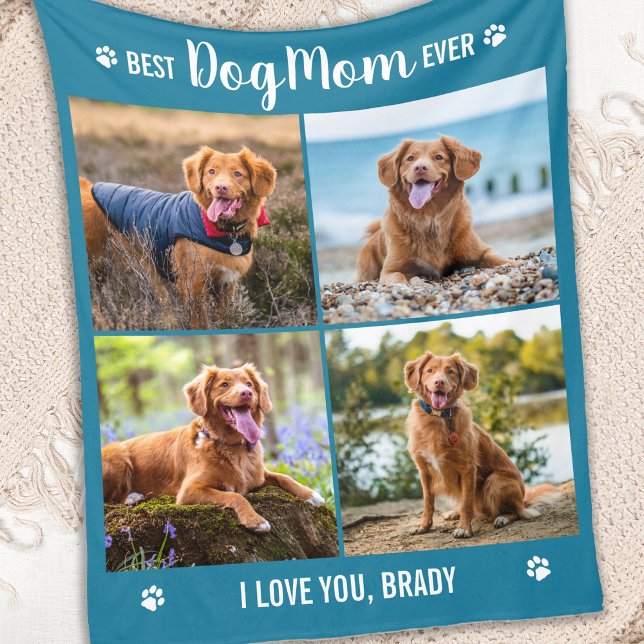 DOG MOM Personalised Pictures Collage Simple Photo Fleece Blanket (Creator Uploaded)