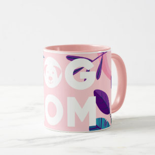 DOG MOM, Pink Floral & Leaves Mug