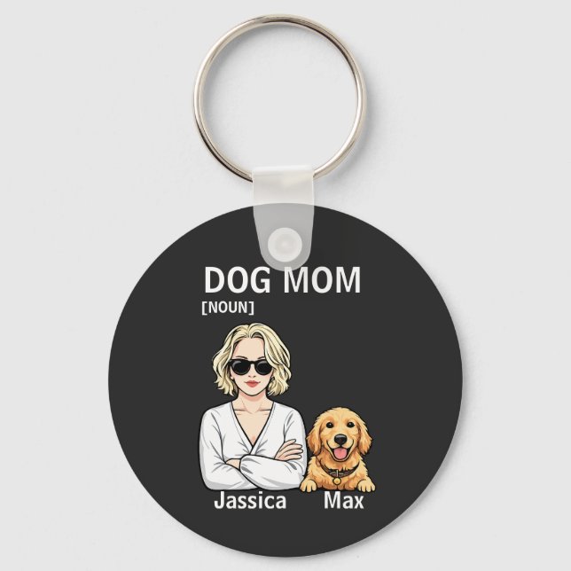 Dog Mom Portrait With Golden Retriever Art Key Ring (Front)