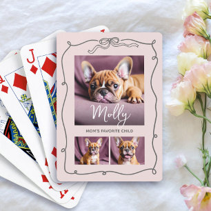Dog Mom’s Favorite Child 3 Photo Doodle Blush Pink Playing Cards