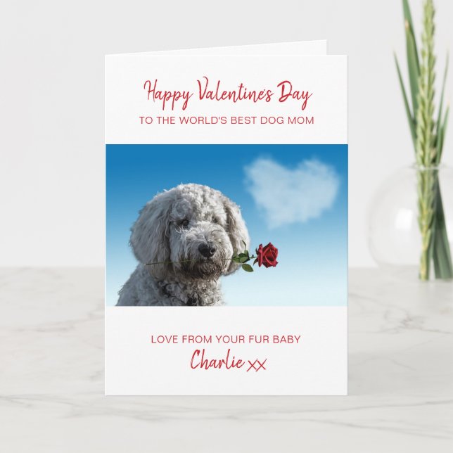 Dog Mom Valentine Personalized Pet Photo Holiday Card (Front)