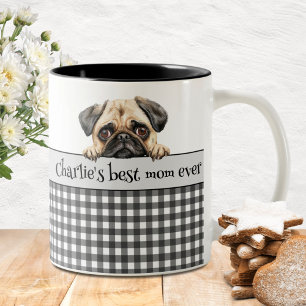 Dog Mom Watercolor Pug Custom Two-Tone Coffee Mug