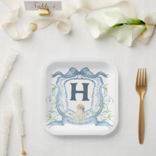 Dog Monogram Blue Paper Plate
