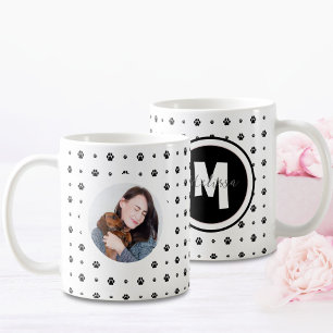 Dog Monogram Photo Paw Print Black and White  Coffee Mug