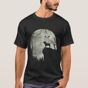 Dog Moon Howl In Forest Halloween Dog Frenchie  T-Shirt