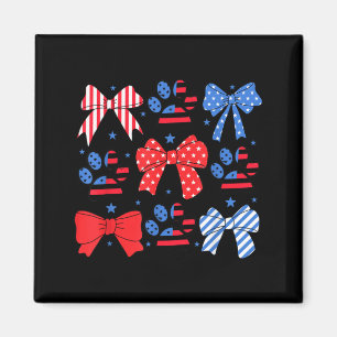 Dog Mum 4th of July Coquette Bow Red White Blue Magnet