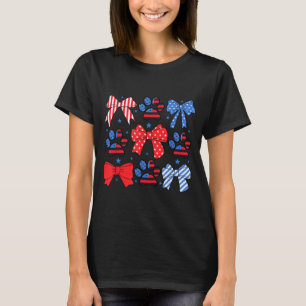Dog Mum 4th of July Coquette Bow Red White Blue T-Shirt
