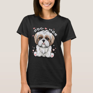 Dog Mum Baby Shih Tzu Puppy And Hearts Surrounded T-Shirt
