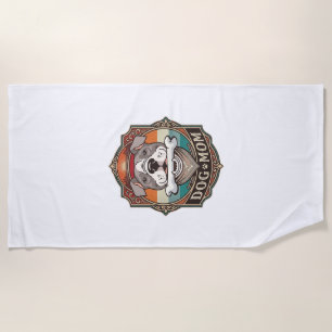Dog Mum Bone Bandanna Vintage Frame_1 Beach Towel