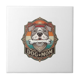 Dog Mum Bone Bandanna Vintage Frame_1 Ceramic Tile