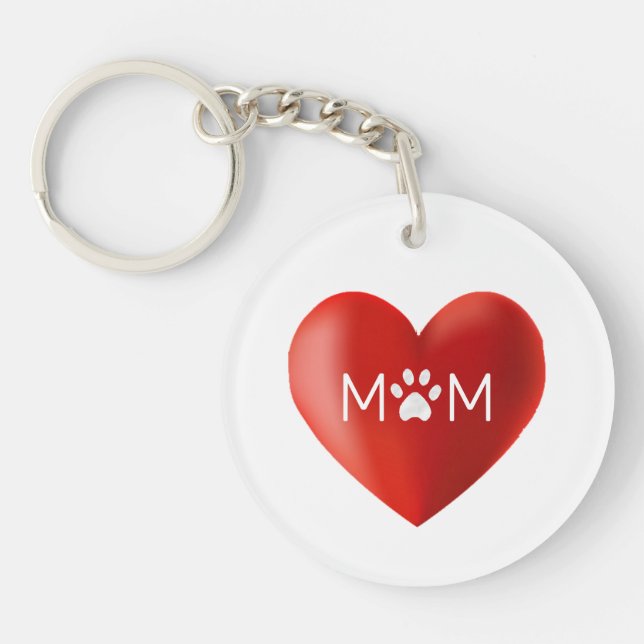 Dog Mum, Cat Mum with Paw on Heart Key Ring (Front)