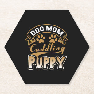 Dog Mum Cuddling Puppy   Paper Coaster
