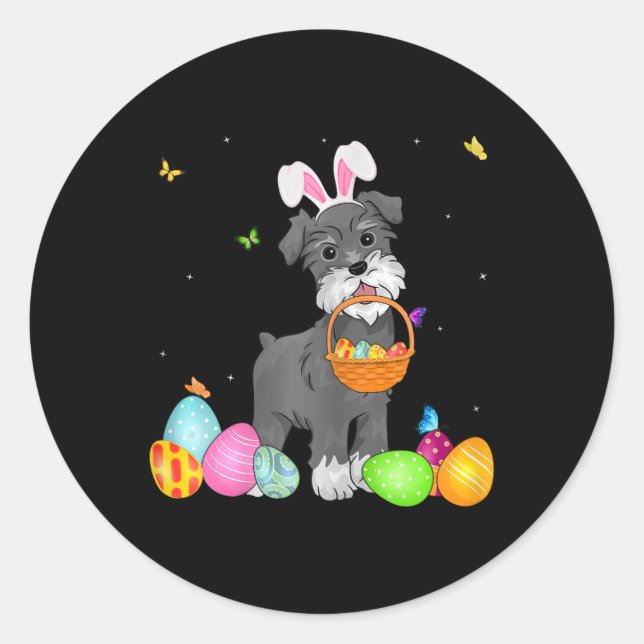 Dog Mum Cute Bunny Schnauzer Eggs Easter Day  Classic Round Sticker (Front)